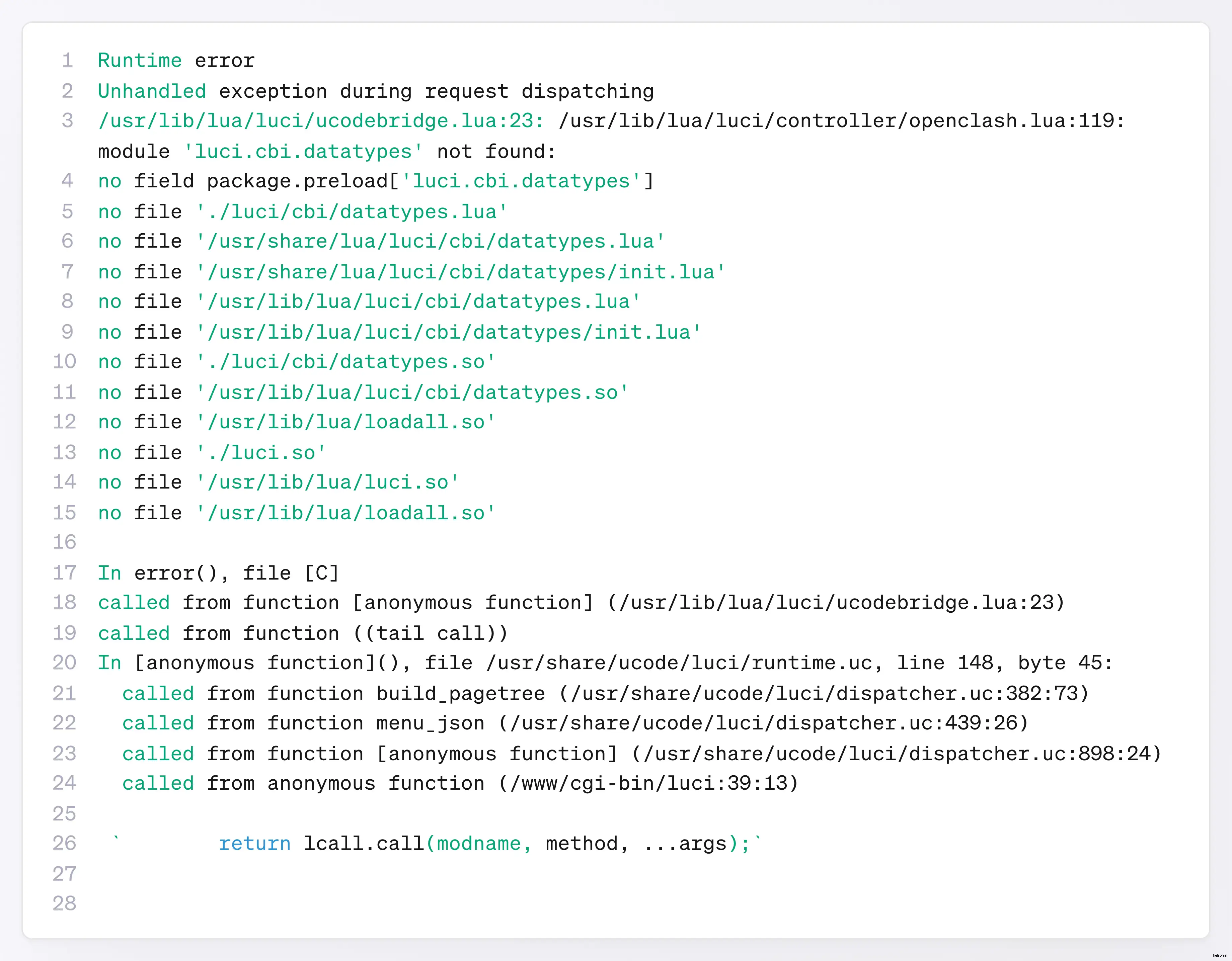 OpenClash更新导致luci报错